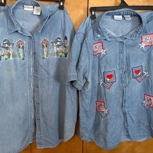 Bobbie Brooks vintage Light Blue Denim embroidered Shirts